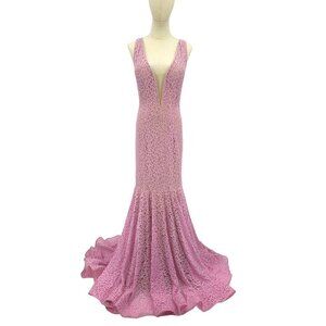 Mermaid Trumpet Jovani Long Evening Gown Party Prom Dress Pink Plunging‎ Neck 6